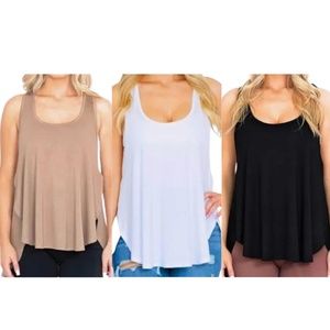 Women’s Loose Fit Flowy Scoop Neck Tank Top Trio Set of 3